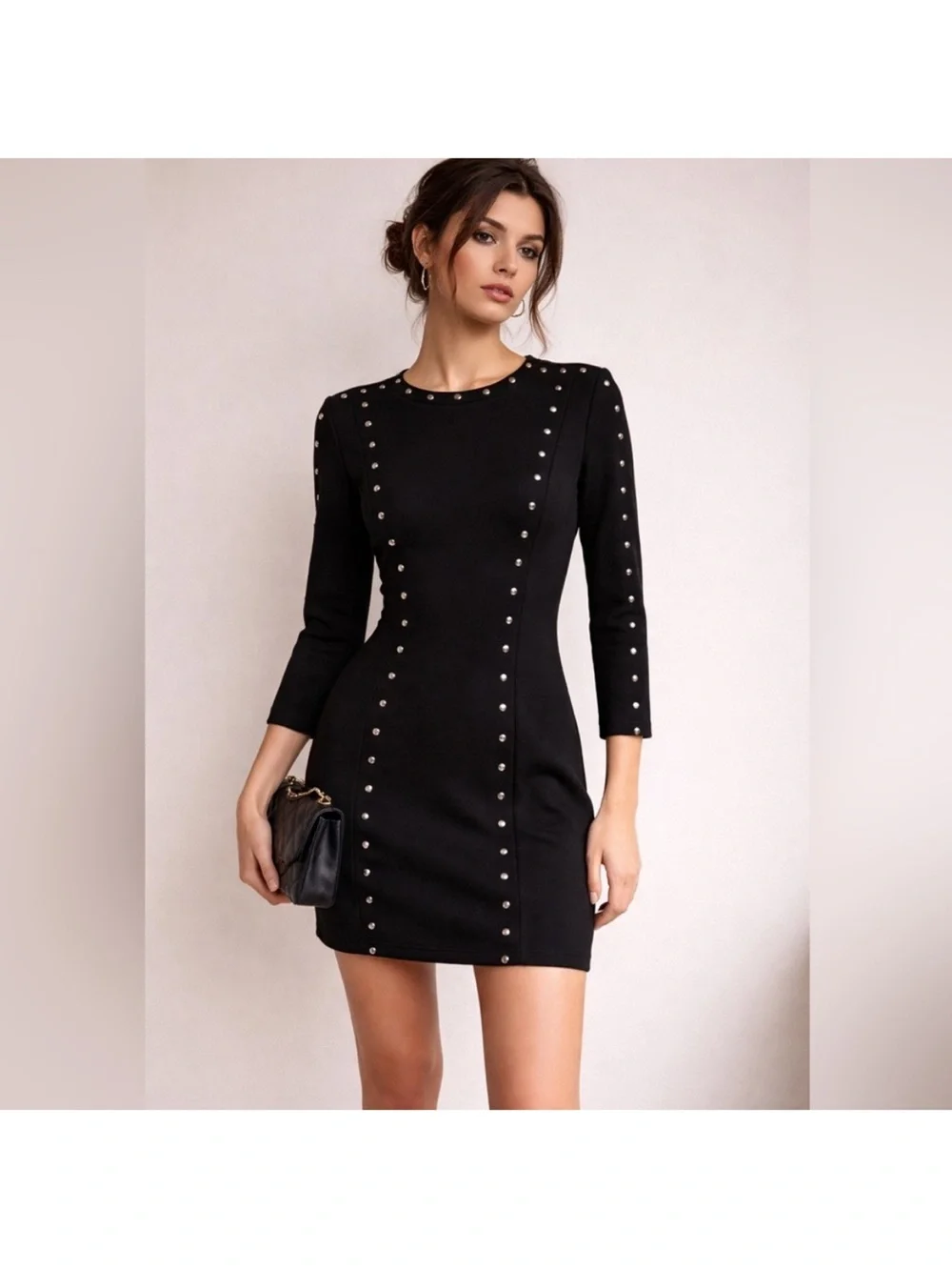 Michael Kors Black Stud-Detail Mini Dress